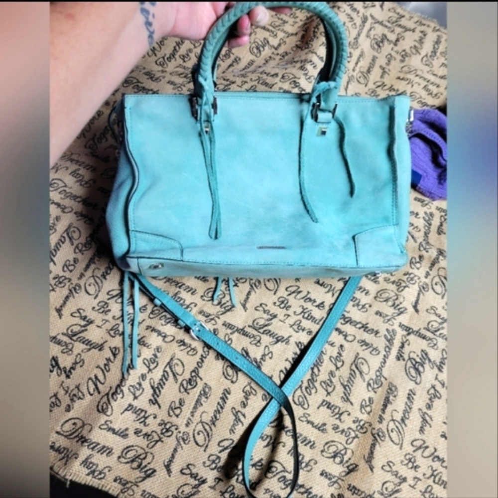 Rebecca Minkoff Suede leather mint /seafoam green gently used beautiful - Picture 4 of 16